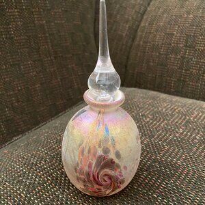 GLASS ACT STUDIO VINTAGE  HAND BLOWN IRIDESCENT PERFUME BOTTLE 5.5”